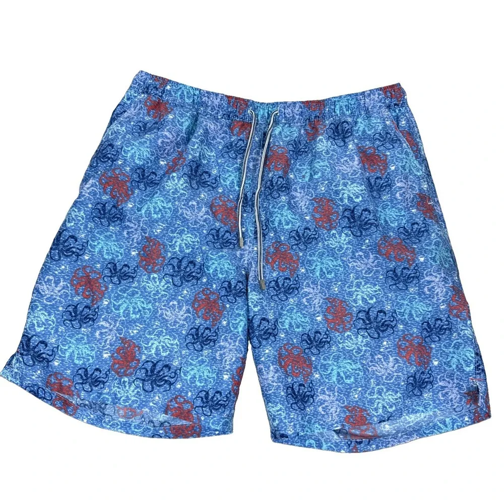 Peter Millar Swim Trunks Men's XL Blue Nautical Octopus Mesh Lined Pocket